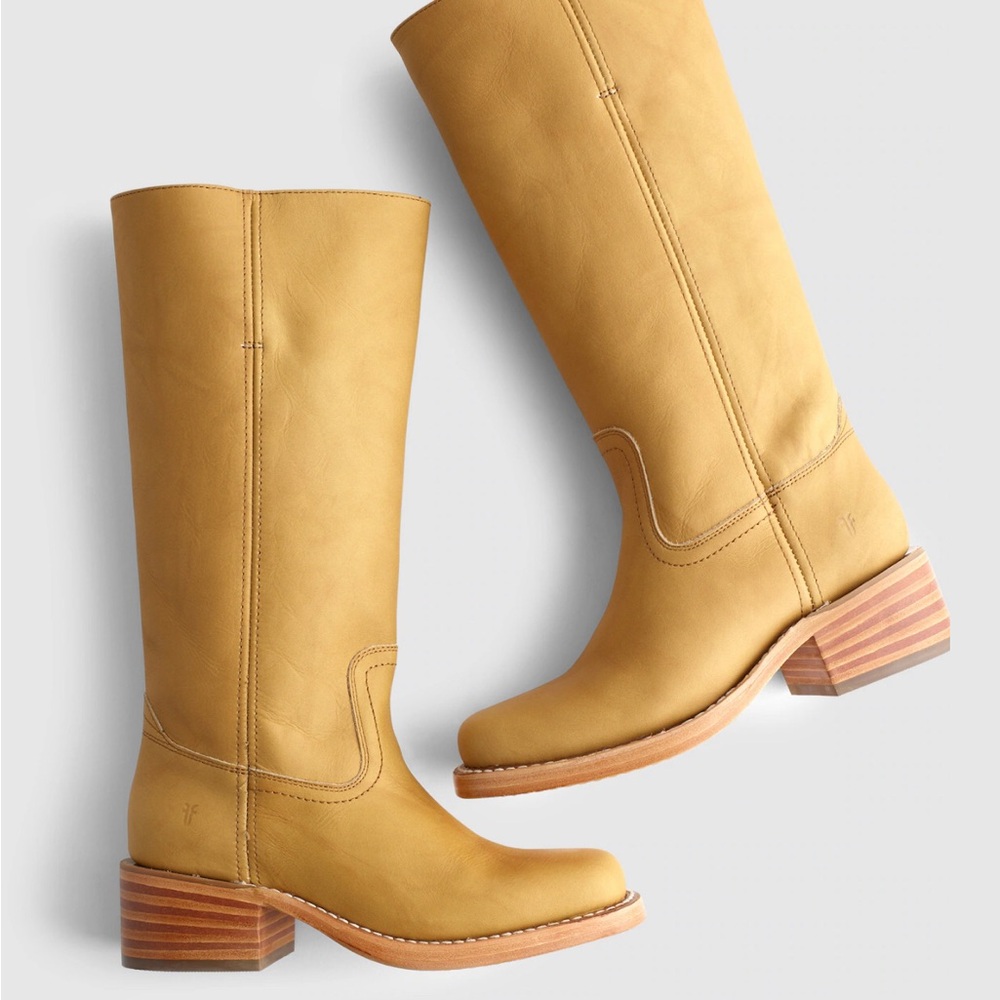 Frye Camryn Tall Pull On Boots light yellow "banana" leather Women’s Size 8 NWT